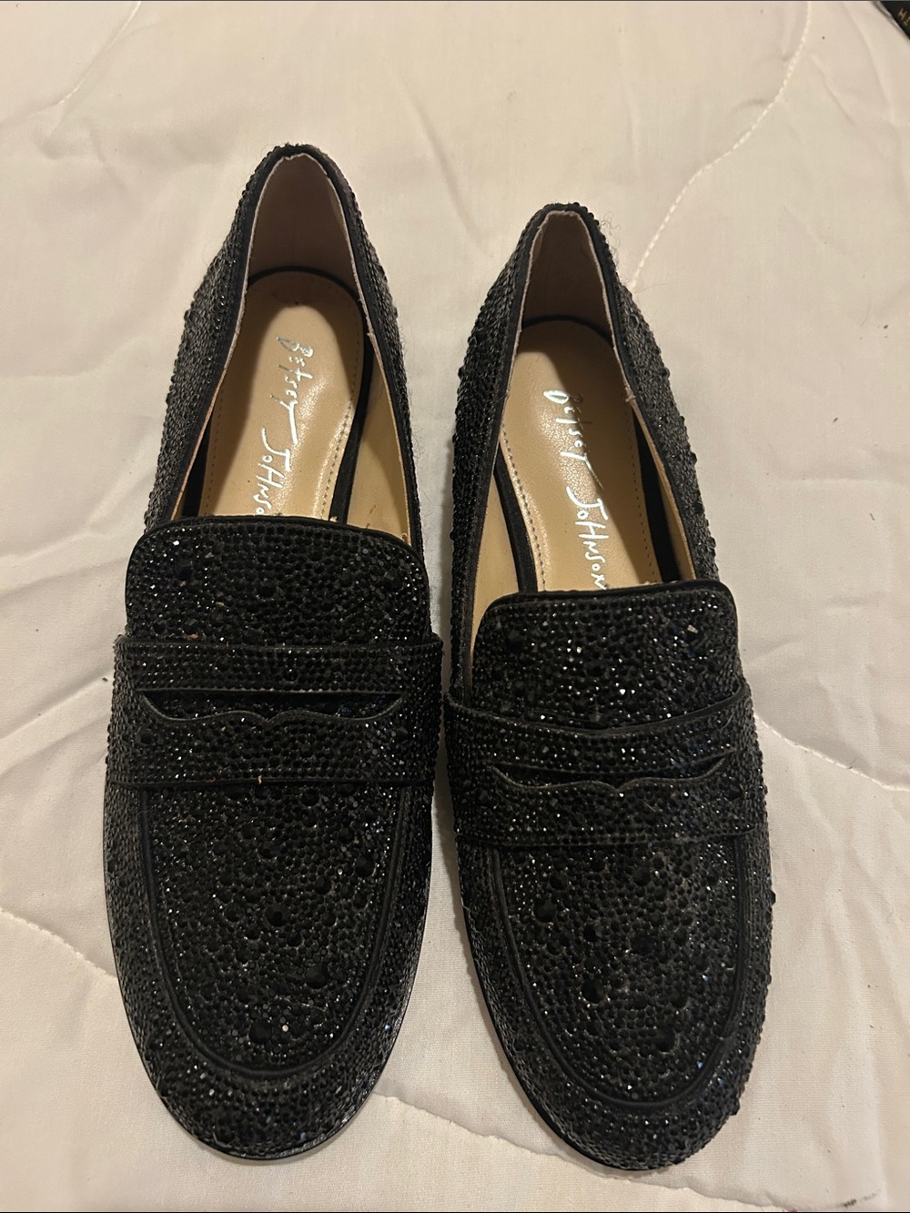Betsey Johnson Black Crystal Embellished Loafers